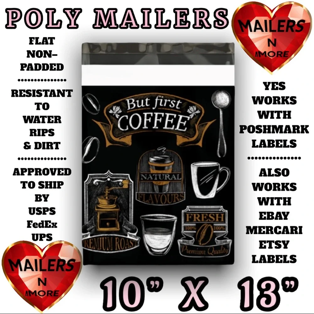 ( Quantity 50 10x13 ) Coffee Java Roast Latte Poly Mailer Bags Shipping Envelope - Picture 2 of 2